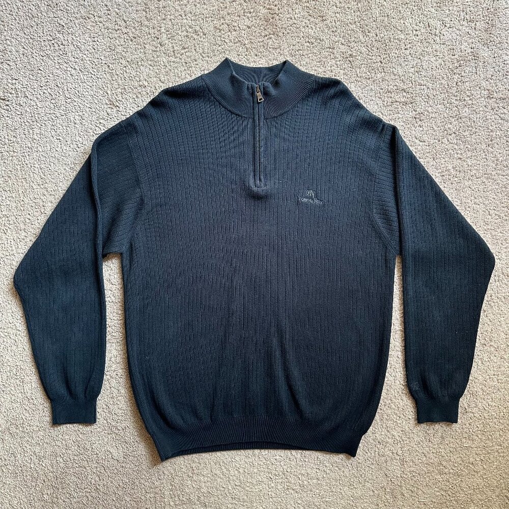 Cutter & Buck Sweater Mens XL 1/4 Zip Mock Neck Black Porters Neck Pullover
